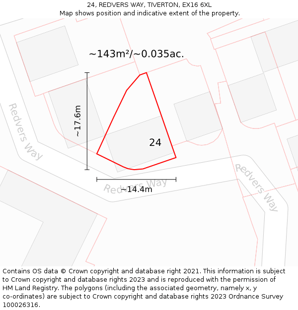 24, REDVERS WAY, TIVERTON, EX16 6XL: Plot and title map