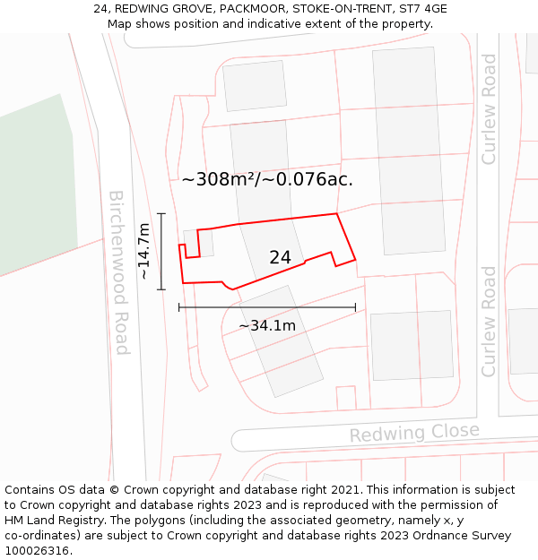24, REDWING GROVE, PACKMOOR, STOKE-ON-TRENT, ST7 4GE: Plot and title map