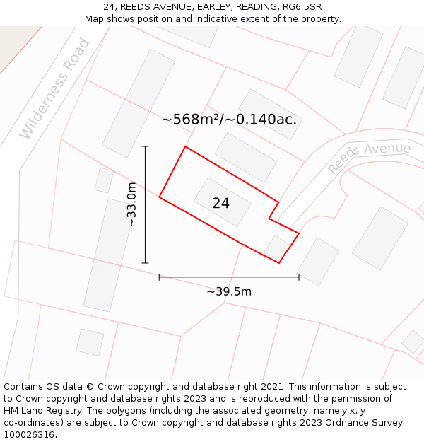 24, REEDS AVENUE, EARLEY, READING, RG6 5SR: Plot and title map