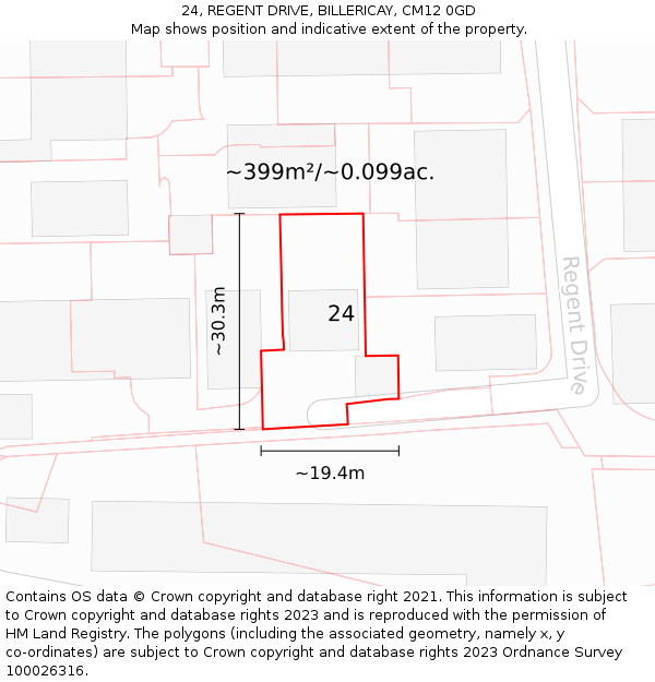 24, REGENT DRIVE, BILLERICAY, CM12 0GD: Plot and title map