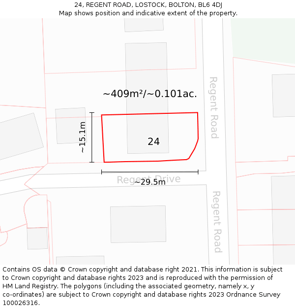 24, REGENT ROAD, LOSTOCK, BOLTON, BL6 4DJ: Plot and title map