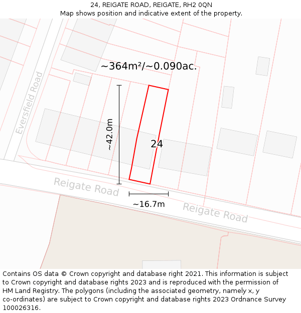 24, REIGATE ROAD, REIGATE, RH2 0QN: Plot and title map