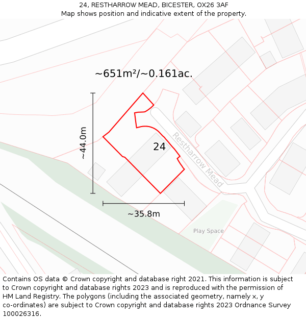24, RESTHARROW MEAD, BICESTER, OX26 3AF: Plot and title map