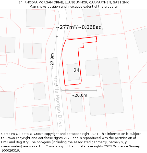 24, RHODFA MORGAN DRIVE, LLANGUNNOR, CARMARTHEN, SA31 2NX: Plot and title map