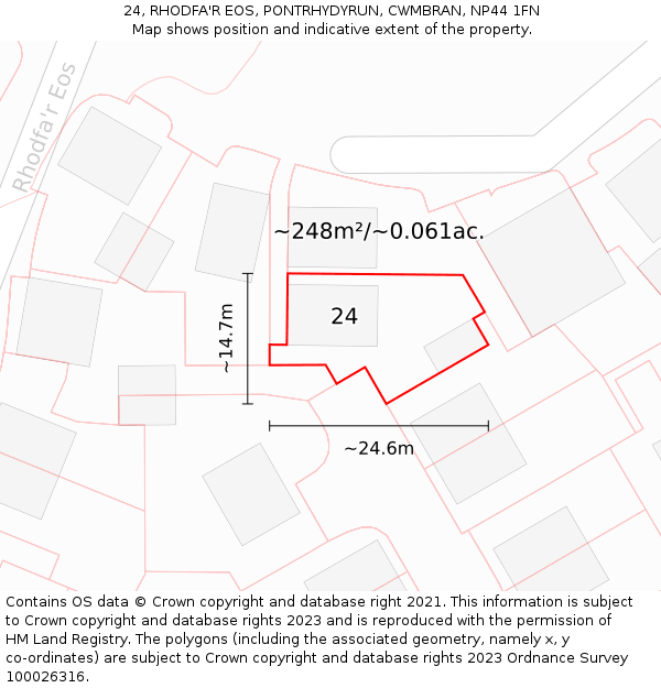 24, RHODFA'R EOS, PONTRHYDYRUN, CWMBRAN, NP44 1FN: Plot and title map