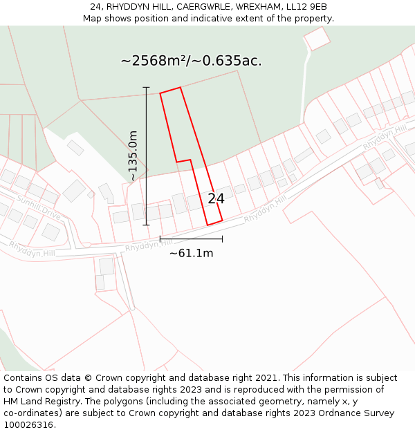 24, RHYDDYN HILL, CAERGWRLE, WREXHAM, LL12 9EB: Plot and title map