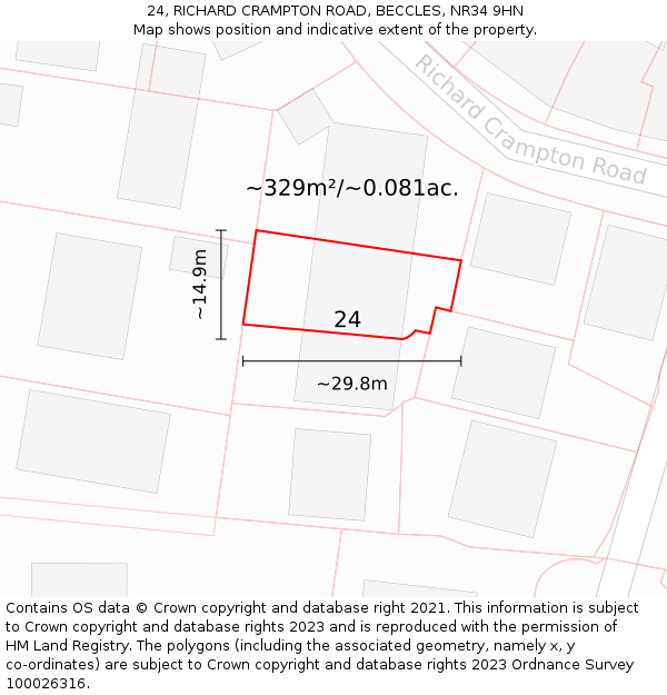24, RICHARD CRAMPTON ROAD, BECCLES, NR34 9HN: Plot and title map