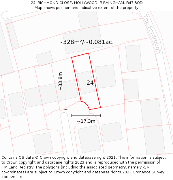 24, RICHMOND CLOSE, HOLLYWOOD, BIRMINGHAM, B47 5QD: Plot and title map