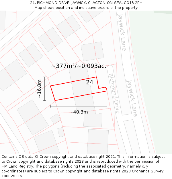 24, RICHMOND DRIVE, JAYWICK, CLACTON-ON-SEA, CO15 2PH: Plot and title map