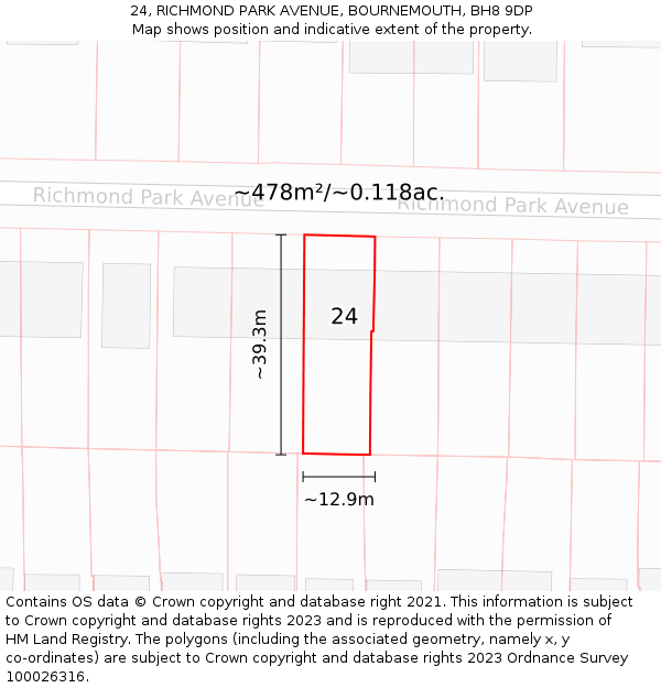 24, RICHMOND PARK AVENUE, BOURNEMOUTH, BH8 9DP: Plot and title map