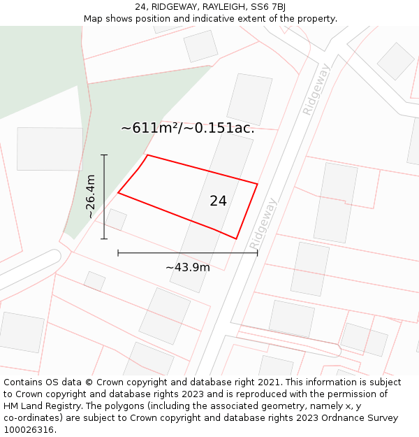 24, RIDGEWAY, RAYLEIGH, SS6 7BJ: Plot and title map