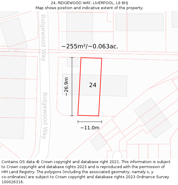 24, RIDGEWOOD WAY, LIVERPOOL, L9 8HJ: Plot and title map