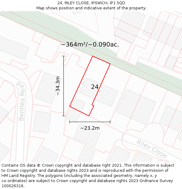 24, RILEY CLOSE, IPSWICH, IP1 5QD: Plot and title map