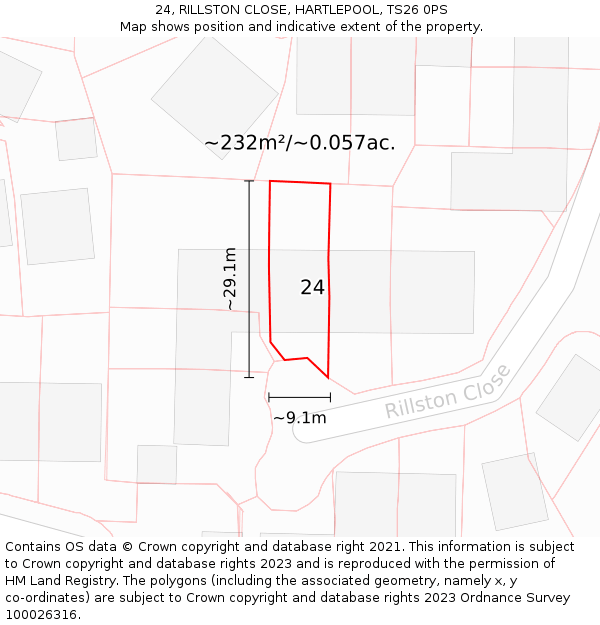 24, RILLSTON CLOSE, HARTLEPOOL, TS26 0PS: Plot and title map