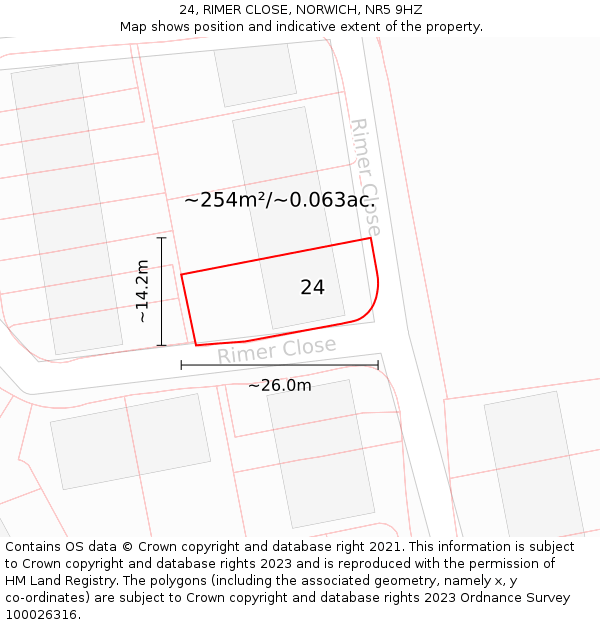 24, RIMER CLOSE, NORWICH, NR5 9HZ: Plot and title map