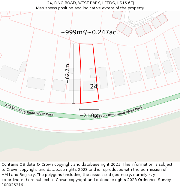 24, RING ROAD, WEST PARK, LEEDS, LS16 6EJ: Plot and title map