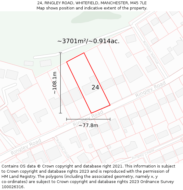 24, RINGLEY ROAD, WHITEFIELD, MANCHESTER, M45 7LE: Plot and title map