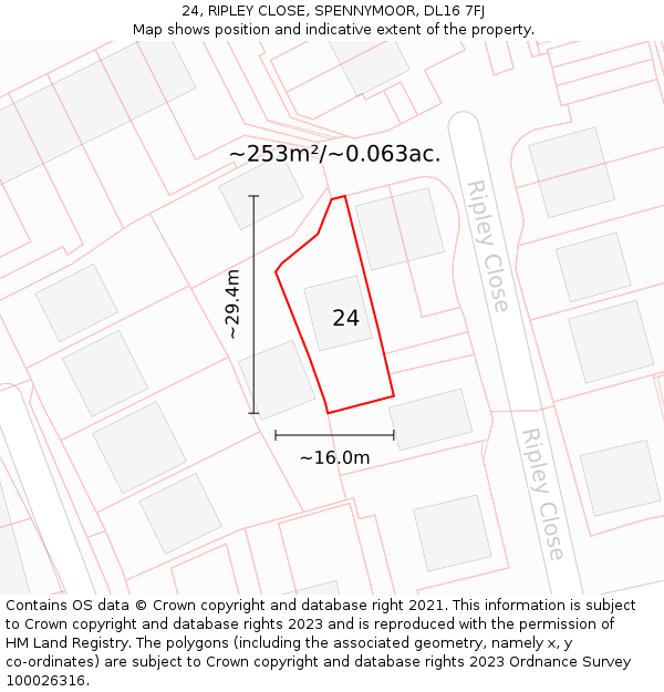 24, RIPLEY CLOSE, SPENNYMOOR, DL16 7FJ: Plot and title map