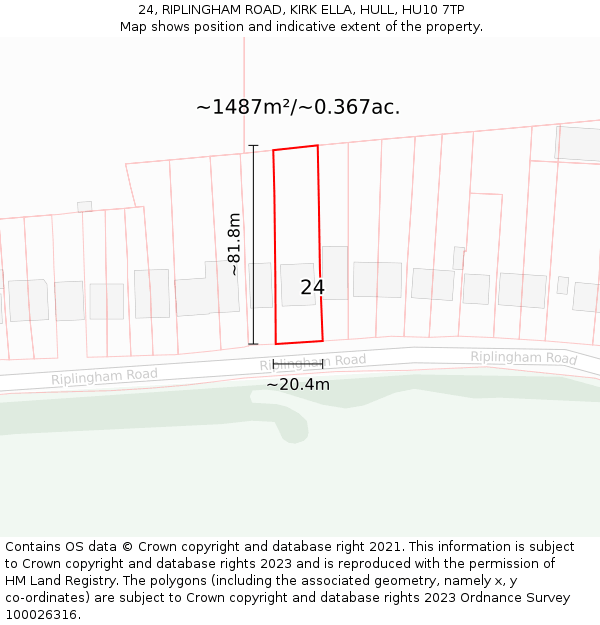 24, RIPLINGHAM ROAD, KIRK ELLA, HULL, HU10 7TP: Plot and title map