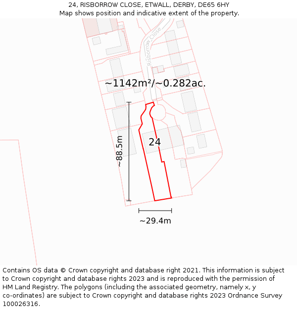 24, RISBORROW CLOSE, ETWALL, DERBY, DE65 6HY: Plot and title map