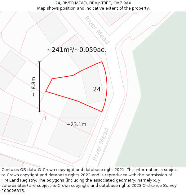 24, RIVER MEAD, BRAINTREE, CM7 9AX: Plot and title map