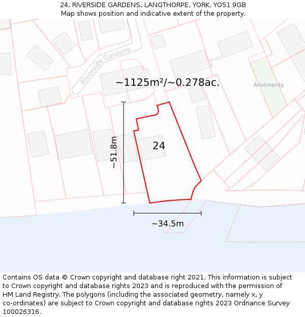 24, RIVERSIDE GARDENS, LANGTHORPE, YORK, YO51 9GB: Plot and title map