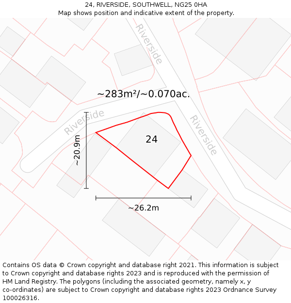 24, RIVERSIDE, SOUTHWELL, NG25 0HA: Plot and title map