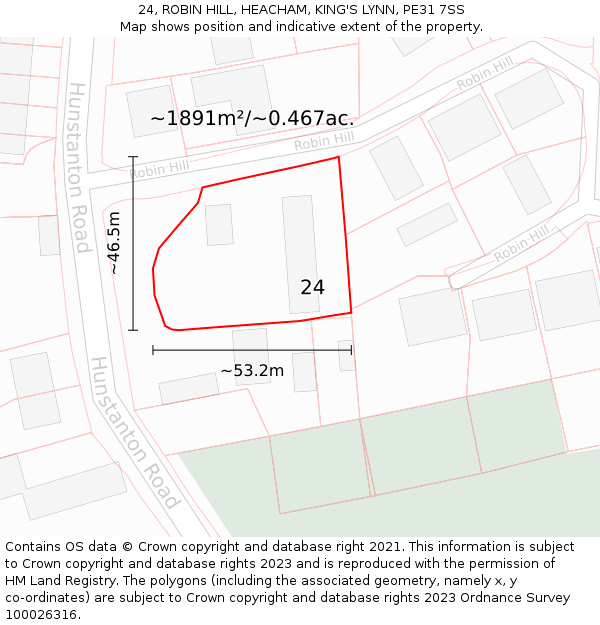 24, ROBIN HILL, HEACHAM, KING'S LYNN, PE31 7SS: Plot and title map