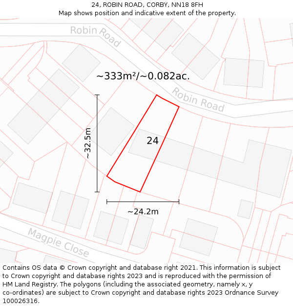 24, ROBIN ROAD, CORBY, NN18 8FH: Plot and title map