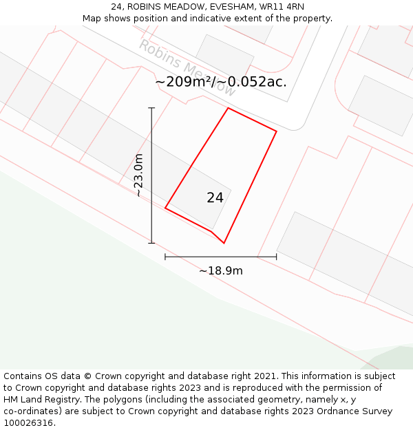24, ROBINS MEADOW, EVESHAM, WR11 4RN: Plot and title map