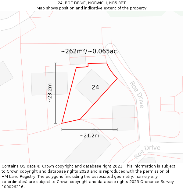 24, ROE DRIVE, NORWICH, NR5 8BT: Plot and title map