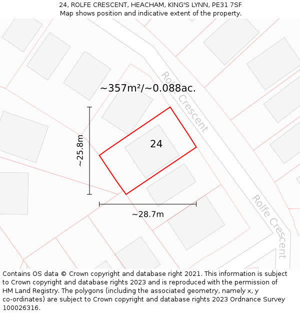 24, ROLFE CRESCENT, HEACHAM, KING'S LYNN, PE31 7SF: Plot and title map