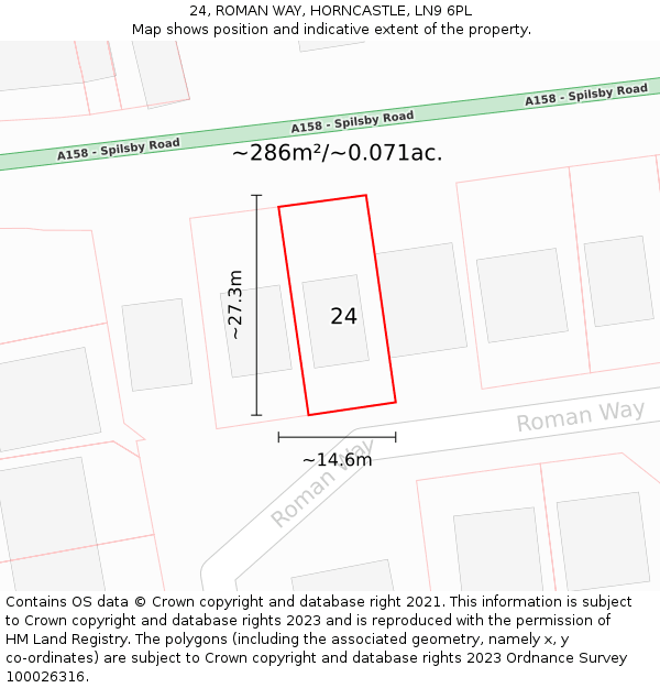 24, ROMAN WAY, HORNCASTLE, LN9 6PL: Plot and title map