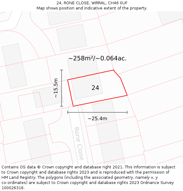 24, RONE CLOSE, WIRRAL, CH46 0UF: Plot and title map