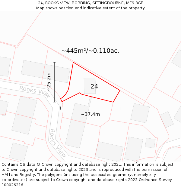 24, ROOKS VIEW, BOBBING, SITTINGBOURNE, ME9 8GB: Plot and title map
