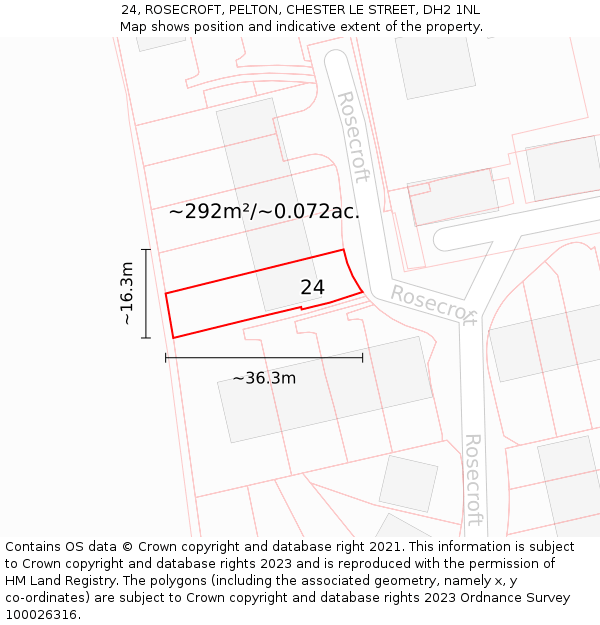24, ROSECROFT, PELTON, CHESTER LE STREET, DH2 1NL: Plot and title map