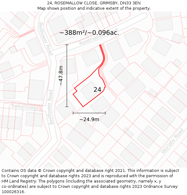 24, ROSEMALLOW CLOSE, GRIMSBY, DN33 3EN: Plot and title map