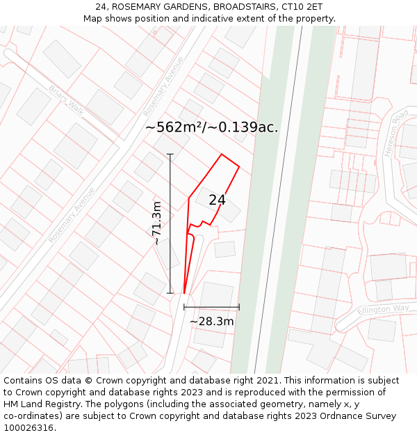 24, ROSEMARY GARDENS, BROADSTAIRS, CT10 2ET: Plot and title map