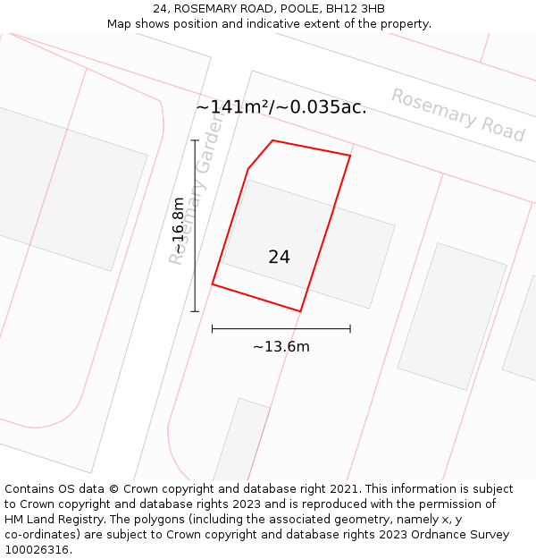 24, ROSEMARY ROAD, POOLE, BH12 3HB: Plot and title map