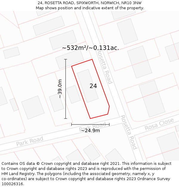 24, ROSETTA ROAD, SPIXWORTH, NORWICH, NR10 3NW: Plot and title map