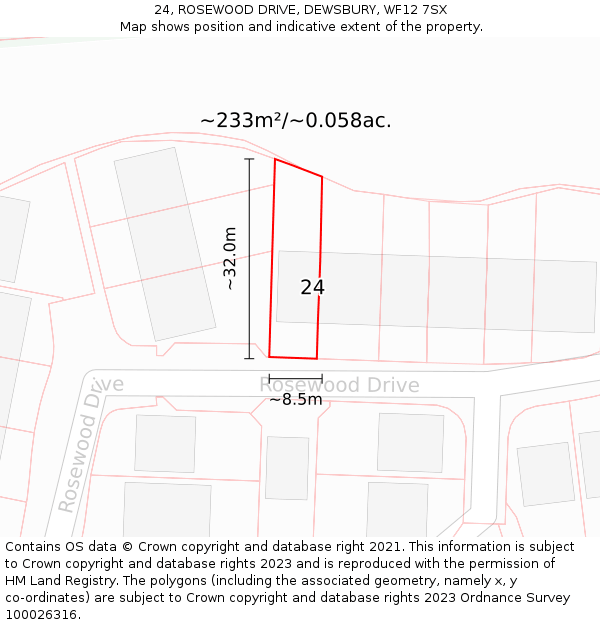 24, ROSEWOOD DRIVE, DEWSBURY, WF12 7SX: Plot and title map