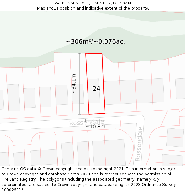 24, ROSSENDALE, ILKESTON, DE7 8ZN: Plot and title map