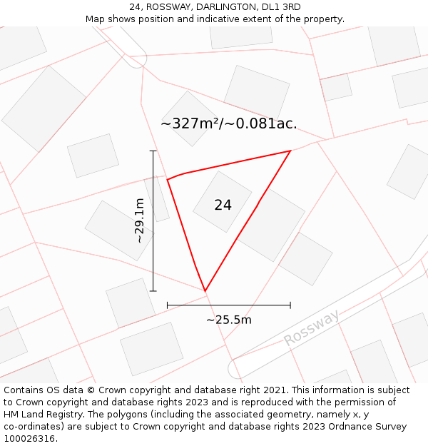 24, ROSSWAY, DARLINGTON, DL1 3RD: Plot and title map