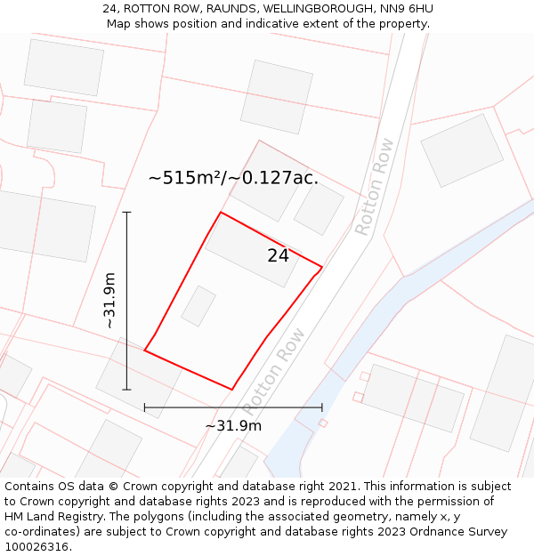24, ROTTON ROW, RAUNDS, WELLINGBOROUGH, NN9 6HU: Plot and title map