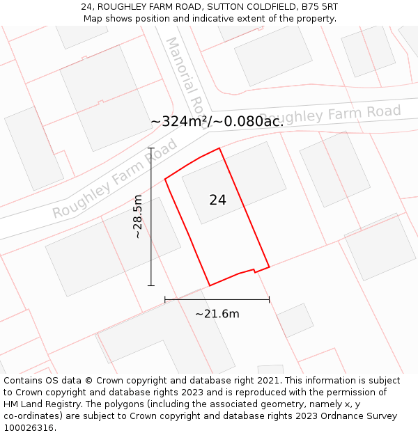 24, ROUGHLEY FARM ROAD, SUTTON COLDFIELD, B75 5RT: Plot and title map