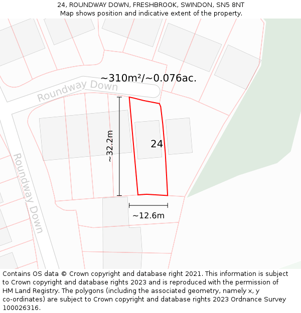 24, ROUNDWAY DOWN, FRESHBROOK, SWINDON, SN5 8NT: Plot and title map