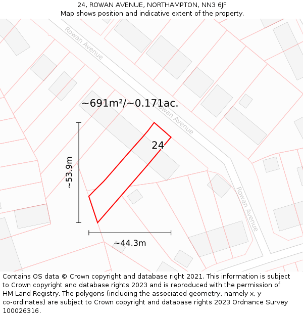 24, ROWAN AVENUE, NORTHAMPTON, NN3 6JF: Plot and title map
