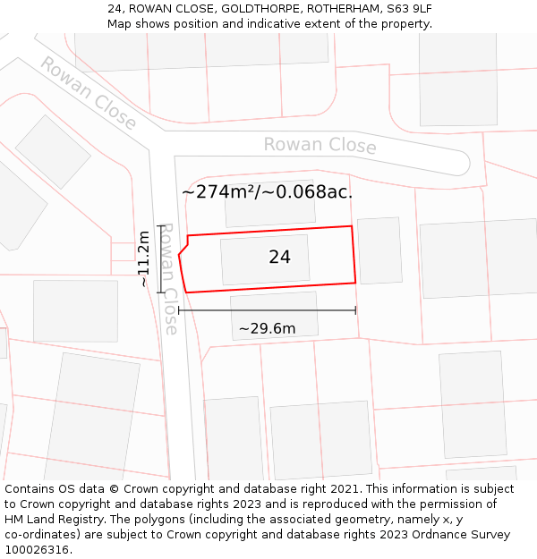 24, ROWAN CLOSE, GOLDTHORPE, ROTHERHAM, S63 9LF: Plot and title map