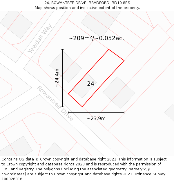 24, ROWANTREE DRIVE, BRADFORD, BD10 8ES: Plot and title map
