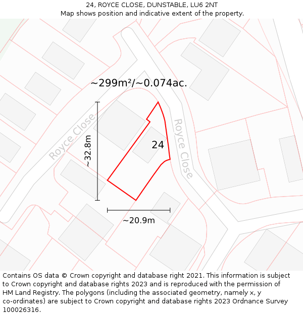 24, ROYCE CLOSE, DUNSTABLE, LU6 2NT: Plot and title map